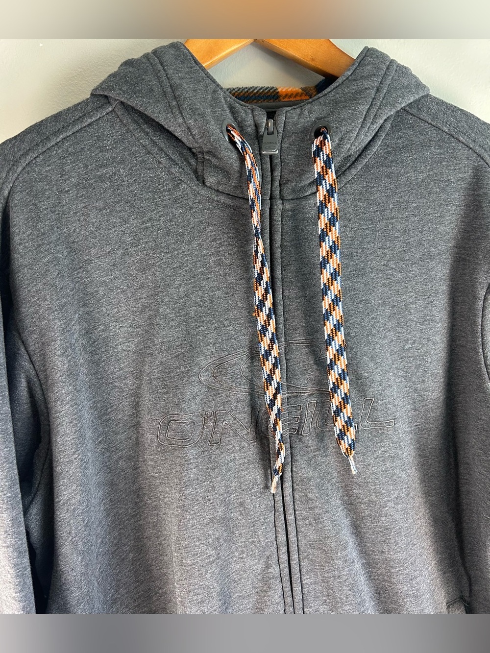 VTG O’Neill Mens Hoodie Sweater Sz XXL Gray Embroidered Braided Drawstrings Y2K - Picture 4 of 12